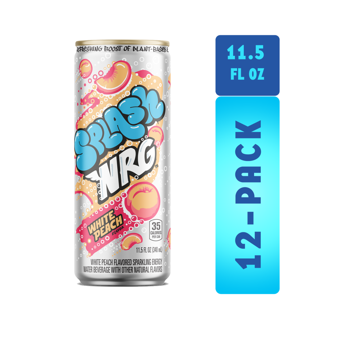 Splash NRG™ White Peach Flavored Sparkling Energy Water Beverage 11.5 Fl Oz Sleek Can (12 Pack) Image1