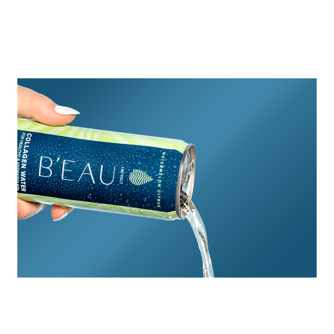hand pouring a can of watermelon citrus beau collagen water Image2